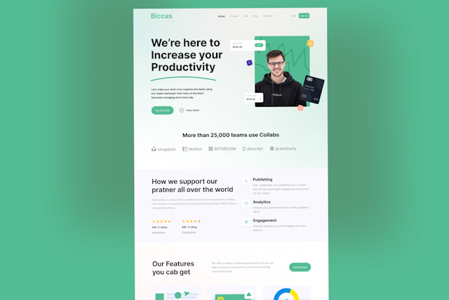 SaaS productivity software landing page